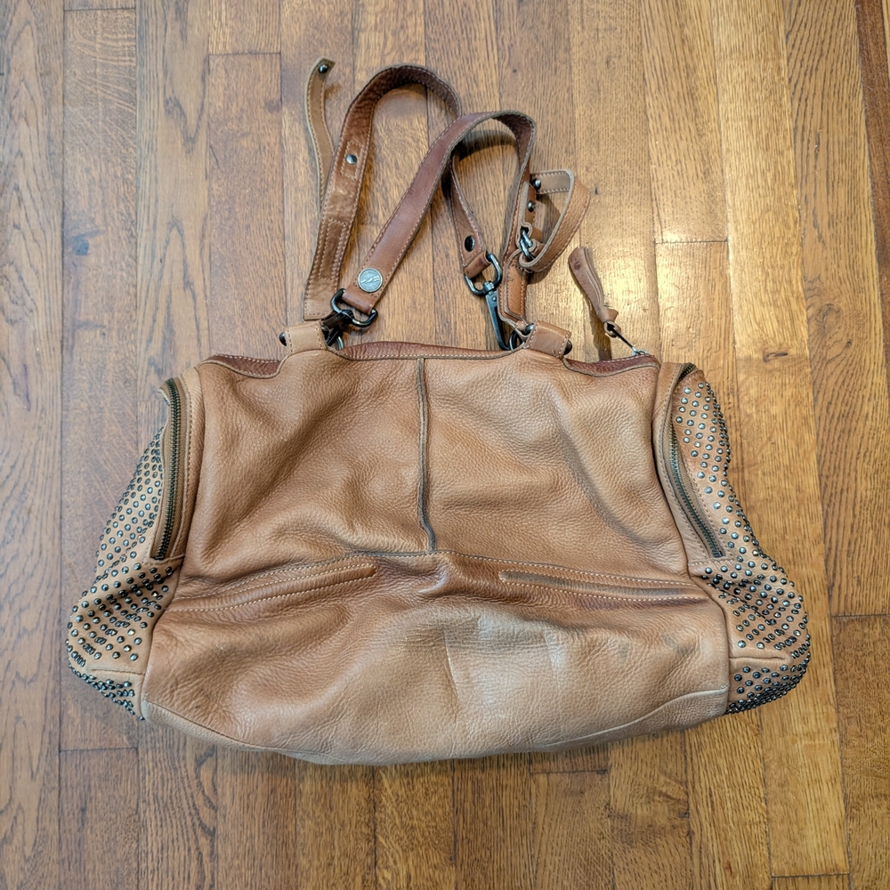 Elegant Tan Leather Studded Shoulder Bag